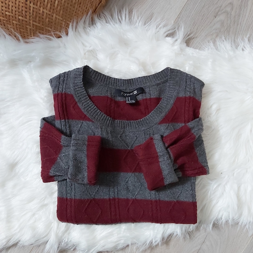 Forever 21 Burgundy and grey Cable Knit Sweater